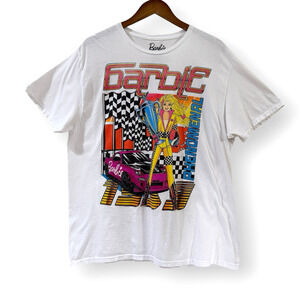 BARBIE Adult T Shirt Racing Phenomenal Short Sleeve White Retro Size XL